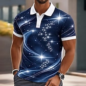baratos Men's Geometric Polo-Men's Galaxy Polo Shirts Short Sleeve Polo Shirts Collared Shirts Casual Athleisure Buttons Spring &amp; Summer Blue Black Purple