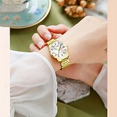 voordelige Quartz-horloges-Luxe dameshorloge, tweekleurige goud-zilveren roestvrijstalen band, lichtgevende wijzers met datum- en dagweergave, elegante zwarte wijzerplaat met diamanten accenten, een stijlvol polshorloge voor