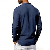 cheap Men's Classic Polo-Men's Linen Shirt Polo Shirts Casual Street Lapel Long Sleeve Basic Modern Plain Buttons Spring Fall Regular Fit Black White Navy Blue Khaki Dark Grey Army Green Linen Shirt