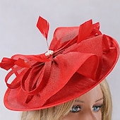 economico Fascinatori-Fascinator Sinamay Matrimonio Compleanno Elegante Vintage Carino Con Piuma Perle Copricapo Copricapo