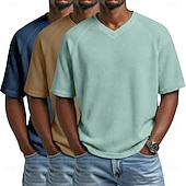 economico T-shirt in maglia waffle-3 pezzi t-shirt da uomo waffle maglietta a maniche corte scollo a V estate tinta unita testurizzata alla moda designer casual multipack maniche raglan casual quotidiano esterno blu bianco maglietta
