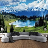 preiswerte Wandteppiche-Natur, Wald, See und Sonnenlicht – realistische 3D-Landschaft, Wandteppiche mit grünen Bäumen und blauem Himmel, sommerliche Landschaft, ideal für Schlafzimmer, Wohnzimmer, Homeoffice.