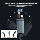 abordables Cargadores inalámbricos-Cargador rápido para coche 5 en 1 de 180 W, adaptador de corriente USB tipo C, cargador de teléfono retráctil con luz de techo tipo estrella para teléfonos iOS y Android.