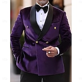 baratos Ternos casuais-Homens Jaqueta Blazer Xale Moda Cor Sólida Blazer Roxo Moderno Quatro botões de abotoamento duplo