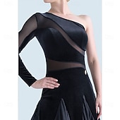 cheap Competition Wear-Ballroom Dance Dress Pleats Pure Color Splicing Women's Party Training Performance Long Sleeve High Spandex Polyester