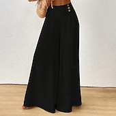 cheap Wide Leg &amp; High Waisted-Women's Trousers Summer Pants Beach Pants Casual Pants Vacation Fashion Casual Daily Full Length High Waist Solid Color Plain Pocket Wide Leg Comfort Lightweight Soft Inelastic Streetwear Beach