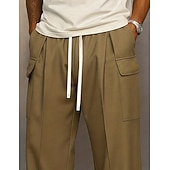 cheap Casual Pants-Men's Trousers Casual Pants Drawstring Pocket Plain Comfort Breathable Full Length Home Outdoor Streetwear Vacation Fashion Blue Khaki Inelastic