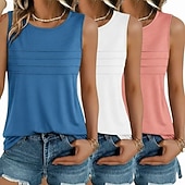 preiswerte Einfacher Tank-Mehrfachpackungen 3er-Pack Weiblich Rundhals Ärmellos schwarz+weiß+grün Tanktop Weste Ärmelloses Shirt Einfarbig Lässig Täglich Polyester Sommer