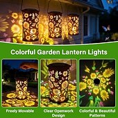 abordables Luces de camino y linternas-Farol solar exterior impermeable colgante, diseño retro hueco con proyección de mariposa, decoración LED para jardín, patio, regalo para mujeres, mamá y abuela.
