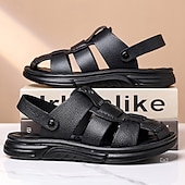 abordables Sandalias casuales-Sandalias casuales de verano de piel sintética para hombre: correas transpirables, tacón y plantilla ajustables, comodidad ligera, perfectas para vacaciones en la playa, resorts, piscinas y ocio al aire libre.