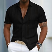 preiswerte Herrenhemd zum Knöpfen-Herren Hemd Sommerhemd Knopfhemd Jacquard-Hemd Strickjacke Schwarz Weiß Kurzarm Texture Mode Revers Lässig Heim Loch Bekleidung Modern Moderne zeitgenössische Lässig