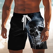 cheap Retro Vintage &amp; Ethic-Men's Skull Swim Trunks Bathing Suits Swim Shorts Board Shorts Mid Waist Dark Gothic Style Outdoor Vacation Dailywear Side Pockets Mesh Lining Elastic Drawstring Waist Designer Clothing Apparel