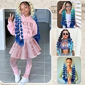 economico Capelli all'uncinetto-2 pezzi di extension per coda di cavallo sintetiche colorate a forma di bolla, extension per capelli intrecciati leggeri da 24 pollici, accessori per festival rave per ragazze, giornata dei capelli