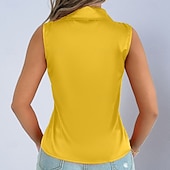 cheap Plain Blouses-Women's Shirt Satin Blouse Dress Shirt Button Up Shirt Solid Color Plain Elegant Fashion Casual Sleeveless Turndown Regular Tops Daily Office Work Black White Yellow Red Purple Summer Spring Fall