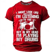 cheap Music &amp; Instrument Graphic T shirts-Men's "In My Head I'm Playing My Drums" Funny Drummer Graphic T-Shirt Percussionist Joke Quote Tee Musician Gift Band Practice Gear Distressed Style Casual Short Sleeve Apparel S-3XL