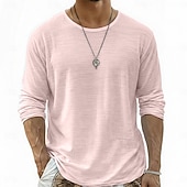 cheap Cotton Linen T-shirts-Men's Tee Top Linen T-Shirt Long Sleeve Round Neck Summer Spring All Seasons Solid Color Plain Daily Casual Street Style Plain Casual Outdoor Street White Top Tee for Men
