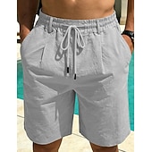 cheap Holiday-Men's Linen Shorts Summer Shorts Beach Shorts Drawstring Pocket Plain Comfort Breathable Knee Length Daily Outdoor Holiday Vacation Casual Black White Inelastic