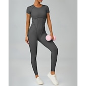 abordables Conjuntos y Monos-Women's Workout Jumpsuit Onesie Solid Color Bodysuit Summer Spring Fall rice white Pink Gym Workout Fitness Yoga Stretchy Breathable Short Sleeve Sport Activewear Stretchy