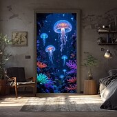 cheap Garage &amp; Door Banners-Posters Door Cover Outdoor Banners Jellyfish Tropical Modern 3D Party Dorm Teens Room College Dorm Guys Man Cave Frat Bedroom Shooting Backgrounds Home Decor
