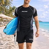 economico Abbigliamento da Surf per Uomini-Per uomo Standard Rash Guard in 2 pezzi Maglietta da surf Pantaloncini da bagno Color-blocking Coulisse Con Fodera a Compressione Protezione Solare UV Asciugatura Rapida Traspirante Manica Corta