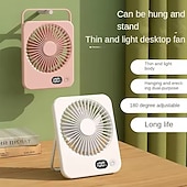 cheap Desktop Fans-Portable Desk Fan with LED Battery Display, Rechargeable Table Fan, 180° Foldable Wall Hanging Personal Fan, Ultra-Thin Quiet USB Powered Fan for Office, Travel, Bedroom, Kitchen