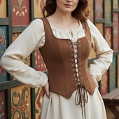 voordelige Bovenkanten-Middeleeuws Renaissance Cottagecore Korset Lijfje Piraat Viking Boers Veters Kostuum Dames Keltisch Fantasie Halloween Carnaval Prestatie LARP Ren Faire Volwassenen Korset