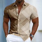  Homme Bloc de Couleur Patchwork Dégradé de Couleur Chemise Chemise Boutonnée Manche Courte Mode Décontractée Quotidien Extérieur Vacances Été Printemps Col Rabattu Impression 3D Chemise en lin Bleu