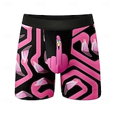  Per uomo Cartoni animati Fenicottero Uccello Boxer elasticizzati Costume nuoto a pantaloncino Pantaloncini da bagno boxer Divertente Casuale Casa Vacanza al Mare Fascia Elastica Traspirante
