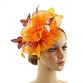 economico Fascinatori-Fascinator Organza Matrimonio Compleanno Vintage Carino Retrò Con Farfalla Tulle Copricapo Copricapo