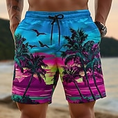 baratos Plantas e Flores Tropicais-Homens Coqueiro Natureza e Paisagem Plantas Tropicais Calção Justo de Natação Shorts de Natação Bermuda de Surf Cintura Média Havaiana férias na praia Bolsos laterais Forro de malha Cintura elástica