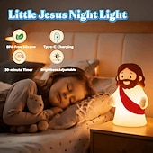 abordables Veilleuses pour chambre d'enfant-Veilleuse petit Jésus, mini lampe Jésus en silicone, veilleuse à intensité variable pour chambre d'enfant, lampe tactile rechargeable, idéale comme cadeau de Noël, de Pâques ou de baptême