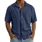 ieftine Clasic-Bărbați Cămașă Cămașă de vară Costum de plajă Cămașă casual Camașă cu nasturi Culoare solidă Casual Vacanță Albastru piscină Negru Alb Roșu Vin Manșon scurt Răsfrânt Vară Primăvară Îmbrăcăminte