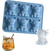 abordables Accessoires pour glaçons-Moule à glaçons mini vache des Highlands, bac à glaçons 3D mignon en silicone pour whisky et cocktails &amp;machine à glaçons réutilisable en forme d'animal pour boissons, accessoires de bar, café glacé