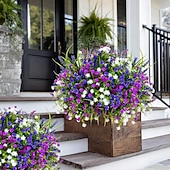 זול פרח מלאכותי-20 חבילות פרחים מלאכותיים לחוץ צמחים מלאכותיים ירק חיצוני דמוי עץ תאשור ללא דהייה שיחים מפלסטיק לעיצוב הבית גינת חווה (מעורב, 3 צבעים מג'נטה סגול לבן)