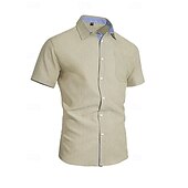 abordables Clásico-Hombre Camisa Camisa de lino Abotonar la camisa Plano Vacaciones Calle Negro Blanco Caqui Gris Oscuro Manga Corta Cuello Camisero Verano Primavera Ropa Bolsillo