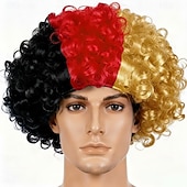 baratos Perucas de Carnaval-Peruca afro listrada tricolor - cabelo cacheado nas cores da bandeira nacional para fãs de esportes