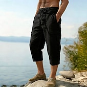 abordables Vacances-Homme Pantalons en Lin Pantalon capri Pantalon d'été Cordon de serrage Taille Élastique Multi-poches Uni Confort Respirant Longueur mollet Occasionnel Quotidien Extérieur Vacances Mode Bleu Noir Non