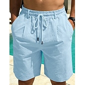 cheap Holiday-Men's Linen Shorts Summer Shorts Beach Shorts Drawstring Pocket Plain Comfort Breathable Knee Length Daily Outdoor Holiday Vacation Casual Black White Inelastic