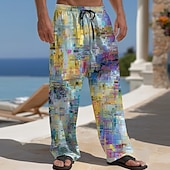 economico Pantaloni casual stampati da uomo-Per uomo Blocco di colori Patchwork Arte astratta Pantaloni Pantaloni casual Pantaloni Larghi Misura del girovita medio Moda Casa All'aperto Vacanza Coulisse elastica in vita Pantaloni tipo lino con
