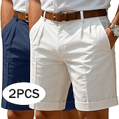 billiga Klassisk-Herr Shorts Linne Shorts Klänning Shorts Sommarshorts Beach Shorts Ficka Elastisk midja Rakt ben Slät Komfort Andningsfunktion Knelängd Ledigt Dagligen Helgdag Mode Affär Vit + Grön Vit + khaki