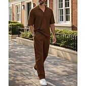 economico Tute da ginnastica-Per uomo Tuta da Ginnastica Tuta da Jogging Tute da allenamento Coulisse 2 Pezzi Tinta unita T-shirt e pantaloni da corsa Set di Abbigliamento Sportivo Estate Primavera Nero Marrone Allenamento in