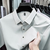 economico camicie da uomo no stiro-Per uomo Camicia Camicia elegante Camicia non stiro Tinta unica All'aperto Lavoro Verde Manica Corta Collo ripiegato Estate Primavera Abbigliamento Bottoni