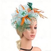 voordelige Fascinators-fascinators Tule Veren Bruiloft Verjaardag Elegant Vintage leuke Style Met Veer Tule Helm Hoofddeksels