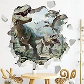 olcso Faliszőnyegek-3D őskori dinoszaurusz világ t-rex triceratops brachiosaurus törött falhatás dzsungel fali kárpit ajtó banner gyerekek hálószoba fiúk játszószoba dekoráció születésnapi buli háttér