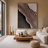 preiswerte Abstrakte Gemälde-3D gerahmte strukturierte Wandkunst Ozeanwelle Gemälde auf Leinwand Triptychon Wohndekor braun minimalistisches Gemälde Erdton Wabi-Sabi Wohnzimmer Kunst