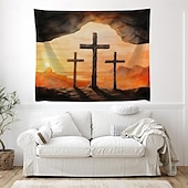 Недорогие Настенные гобелены-Пасхальный христианский крест, красная ткань, Воскресение, гора, восход солнца, настенный гобелен, религиозный декор для спальни, гостиной, церкви, духовный подарок, настенное украшение, фон