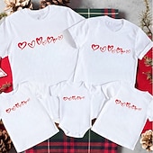 billige Daily Family Matching-Family T shirt Tops Heart Casual Print Black White Short Sleeve Active Matching Outfits