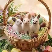  3 יחידות ארנבון לבד מחט ריאליסטי, בובת פרווה מיניאטורית מצמר בעבודת יד, מתנה רכה ומציאותית לחג אביב לילדים פעוטות, ארנבון לבן קטן לעיצוב הבית