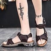 cheap Vacation Sandals-Men's Brown Outdoor Sandals – Adjustable Strap Summer Shoes, Breathable Comfort, Hiking, Beach &amp; Travel Wear