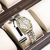 economico Orologi al quarzo-orologio da polso da donna di lusso, orologio da polso al quarzo da donna con cinturino in acciaio inossidabile bicolore oro argento e lunetta scanalata &amp;orologio elegante e impermeabile da donna,